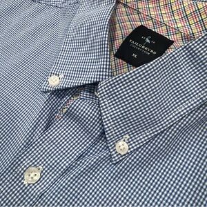 Tailorbyrd Cotton Long-Sleeve Button Up Dress Shirt Blue Check XL Flip Cuffs